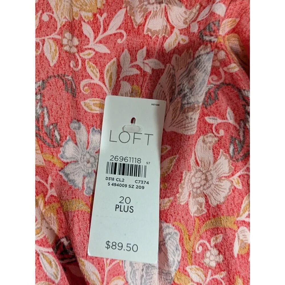 Loft Dress Womens 20 Red Floral‎ Wrap Front Midi Spring Fall NWT